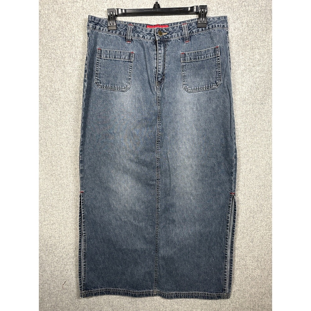 Vintage Union Bay Size 15 Womens Medium Wash Denim Maxi Skirt A-Line Button